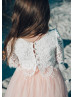 Two Piece Ivory Lace Top Blush Pink Tulle Skirt Flower Girl Dress